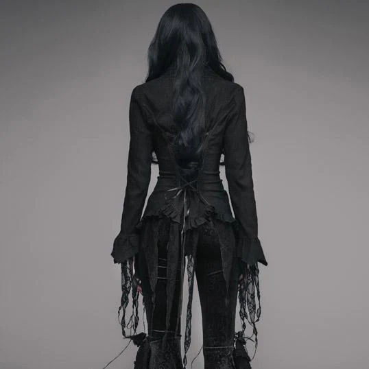 Women's Goth Fitted Blouse Black - Image 3