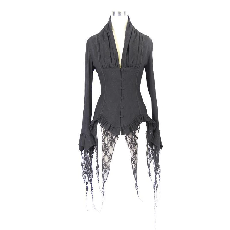 Women's Goth Fitted Blouse Black - Image 4