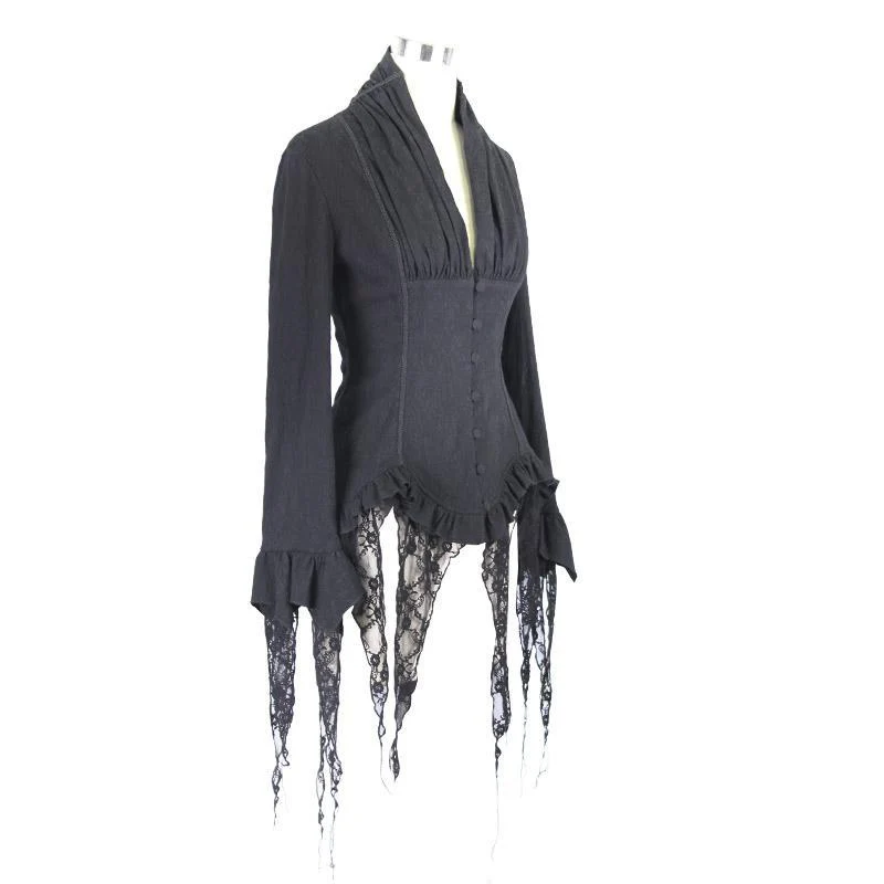 Women's Goth Fitted Blouse Black - Image 5