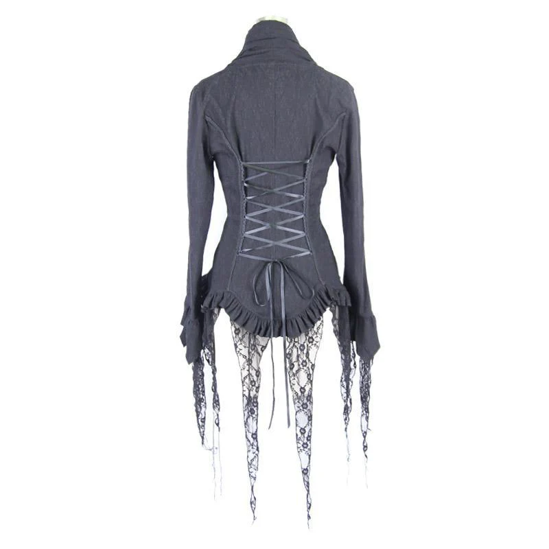Women's Goth Fitted Blouse Black - Image 6
