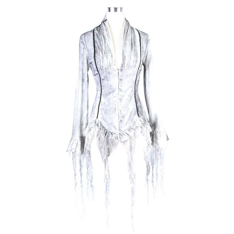 Women's Goth Fitted Blouse White - Image 3
