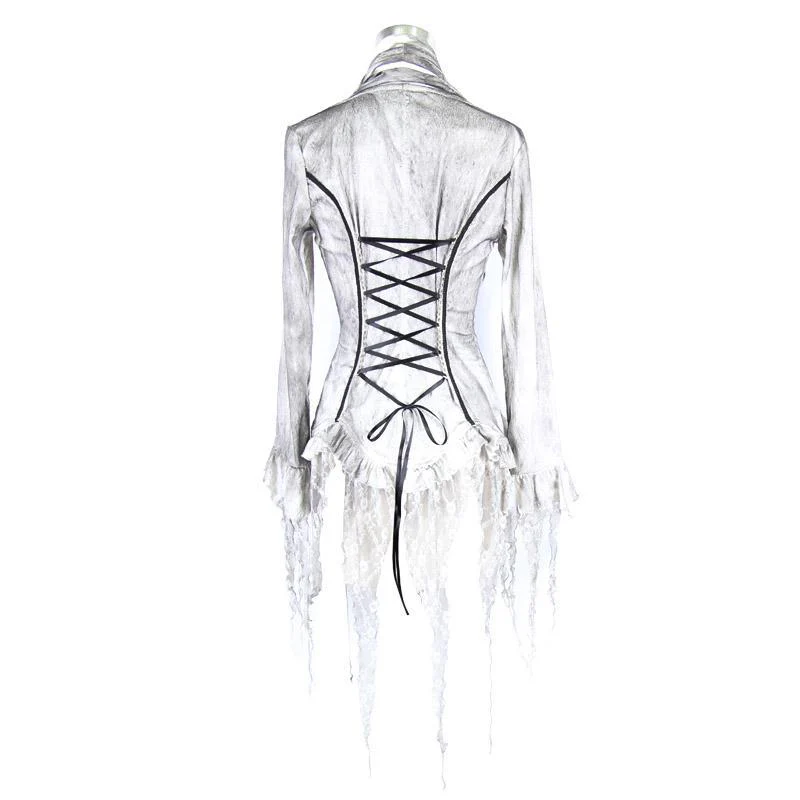 Women's Goth Fitted Blouse White - Image 4
