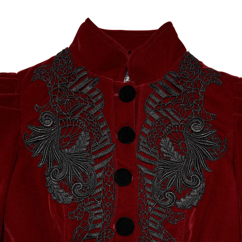 Women's Goth Floral Embroideried Puff Sleeved Velet Short Jackets - Image 11