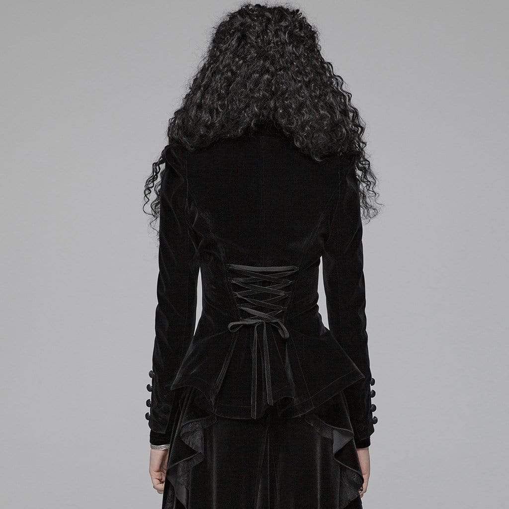 Women's Goth Floral Embroideried Puff Sleeved Velet Short Jackets - Image 3