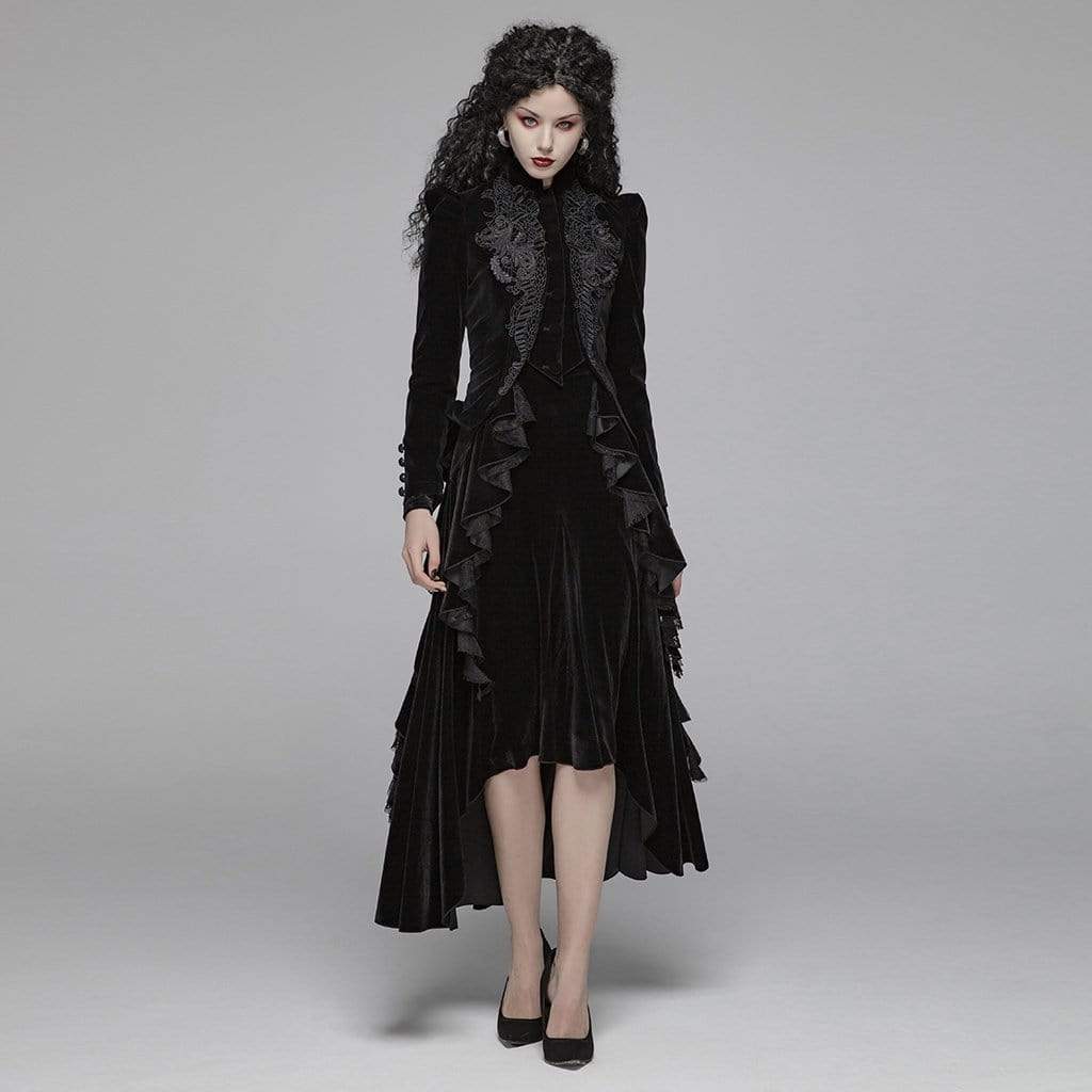 Women's Goth Floral Embroideried Puff Sleeved Velet Short Jackets - Image 7