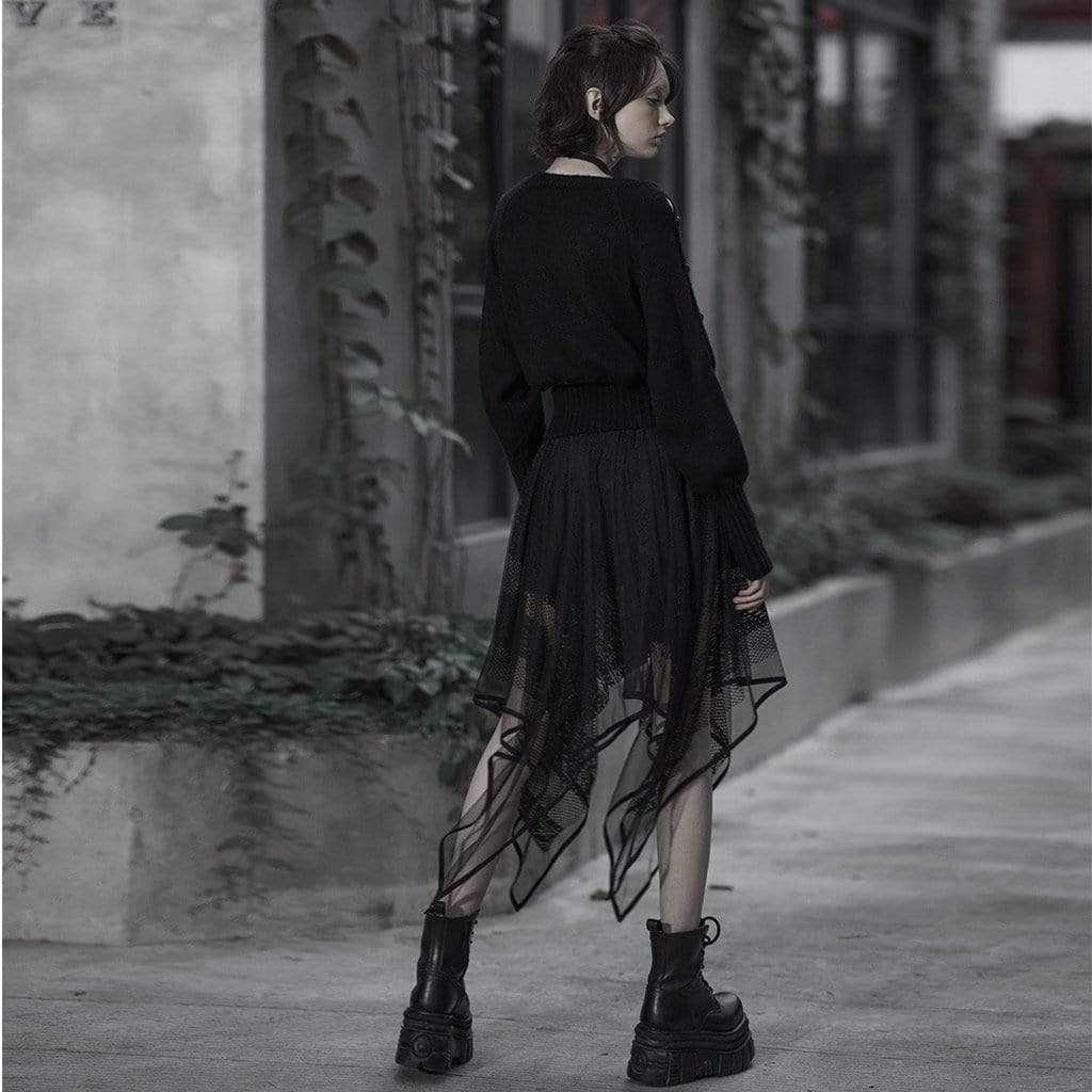 Women's Goth Floral Lace Mesh Irrgular Maxi Skirt - Image 4