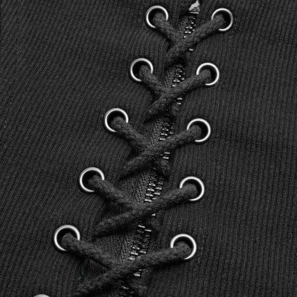 Women's Goth Front Zipper Lacing Jacquard Vest - Image 17