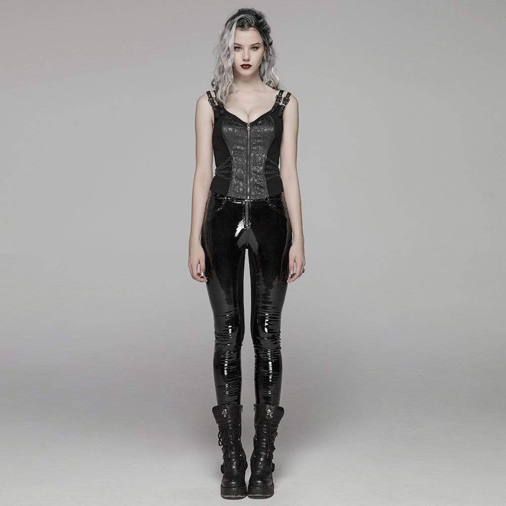 Women's Goth Front Zipper Lacing Jacquard Vest - Image 5