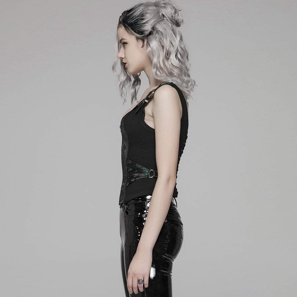 Women's Goth Front Zipper Lacing Jacquard Vest - Image 6