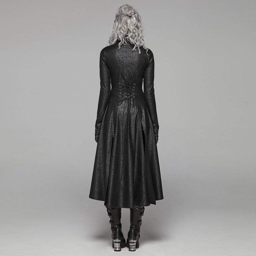 Women's Goth Front Zipper Stand Collar Maxi Overcoat - Image 4