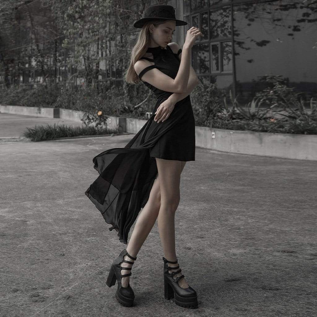 Women's Goth Halter Drop Shoulder Layered Dress - Image 3