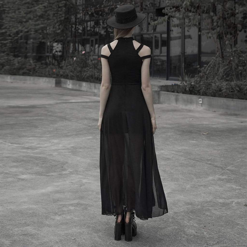 Women's Goth Halter Drop Shoulder Layered Dress - Image 4