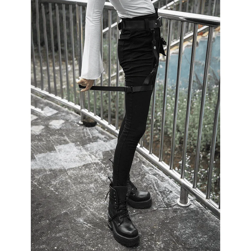 Women's Goth High-waisted Straps Skinny Jeans - Image 2