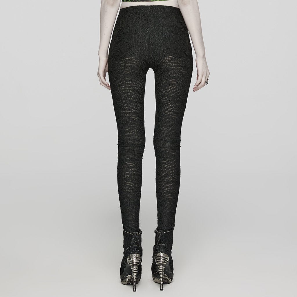 Women's Goth Mesh Slim Fitted Texture Leggings - Image 3