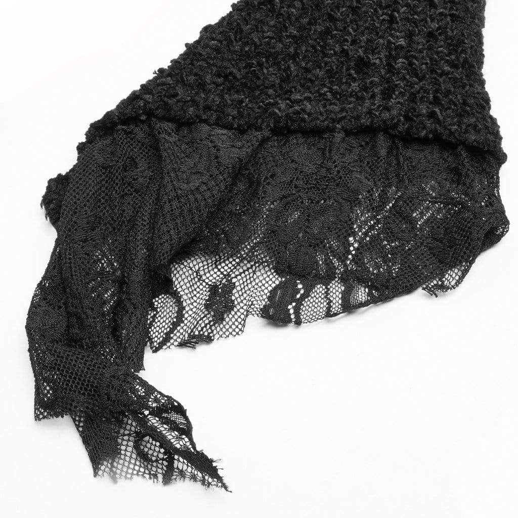 Women's Goth Multilayer Hooded Woolen Cardigan With Lace Sleeves - Image 9