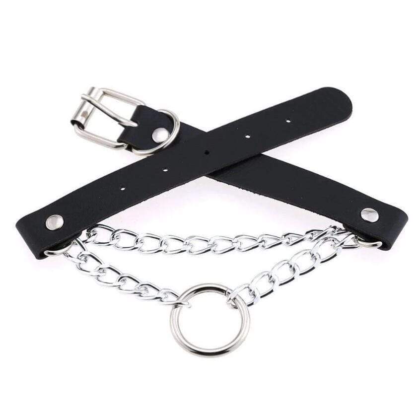 Women's Goth O-ring Double-layer Faux Leather Choker - Image 3