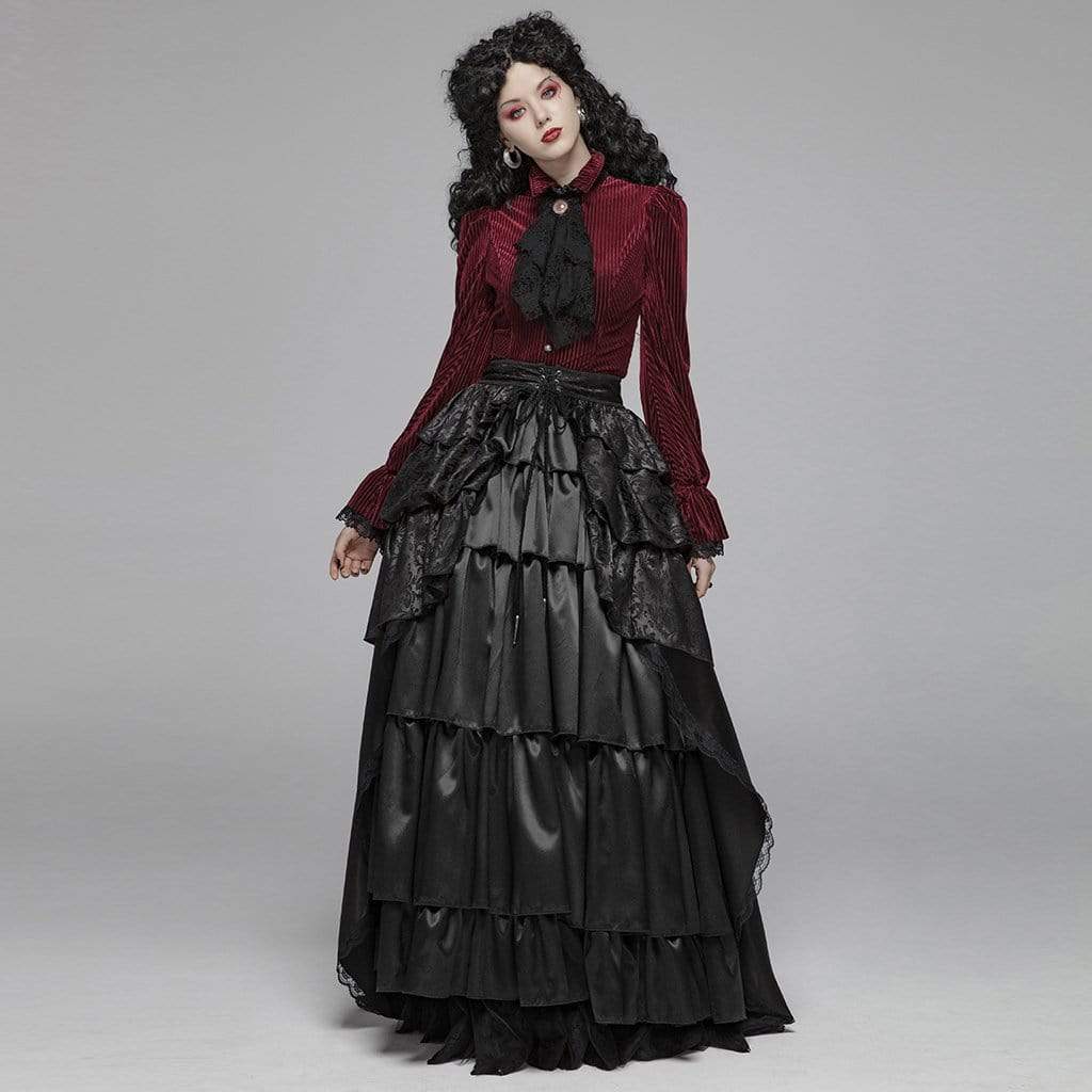 Women's Goth Pinstripes Puff Sleeves Velet Shirts - Image 16