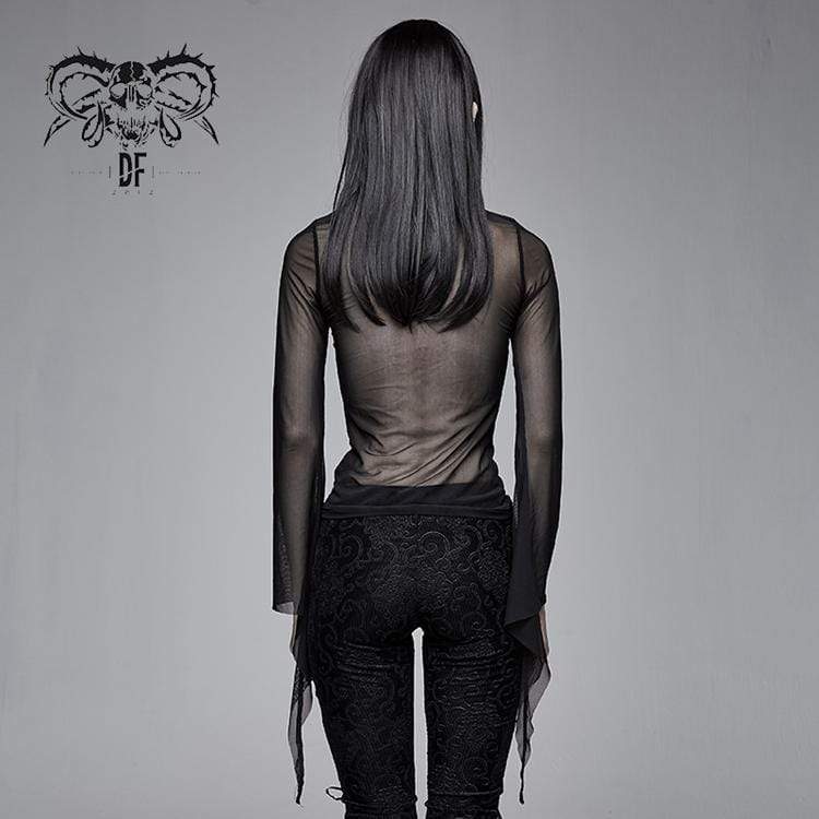 Women's Goth Sheer Flare Sleeved Mesh Tops - Image 2