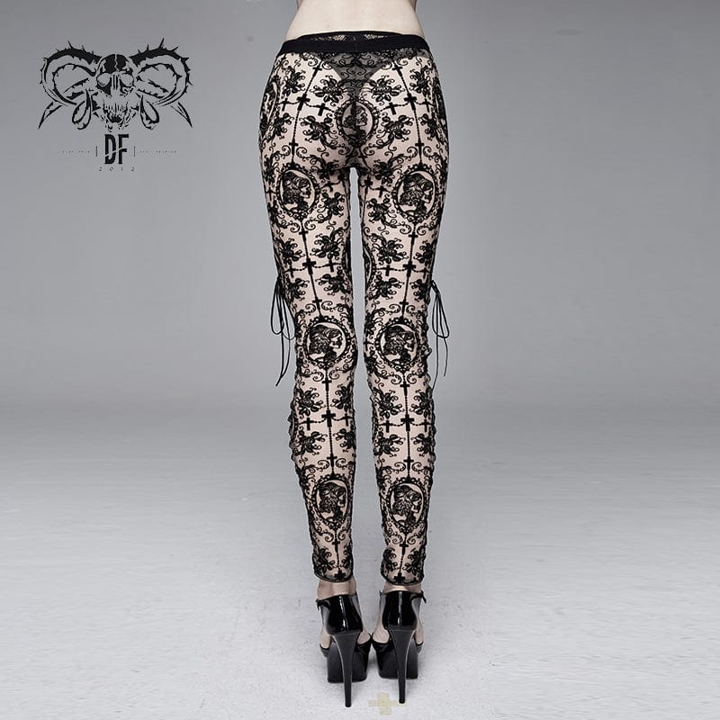 Women's Goth Sheer Floral Lace Leggings - Image 6