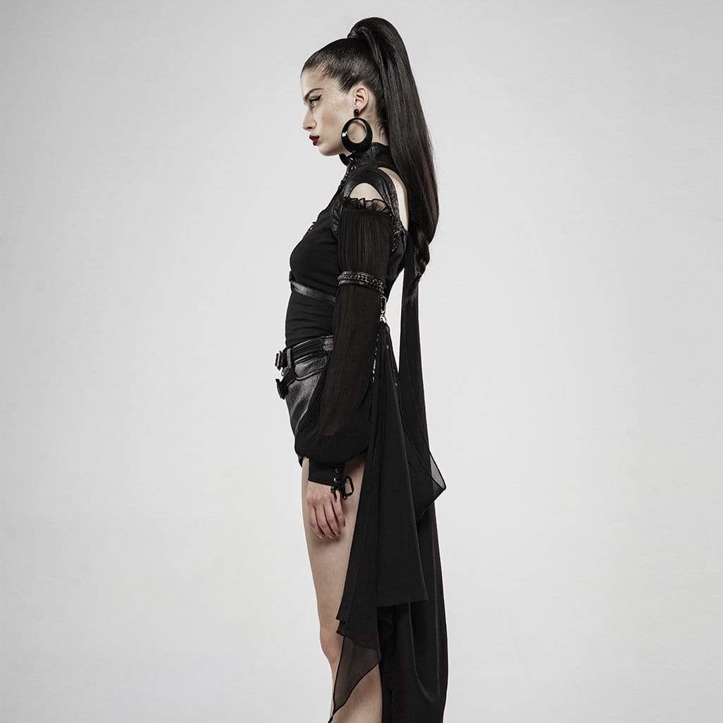 Women's Goth Stand Collar Cutout Bat Harness - Image 3