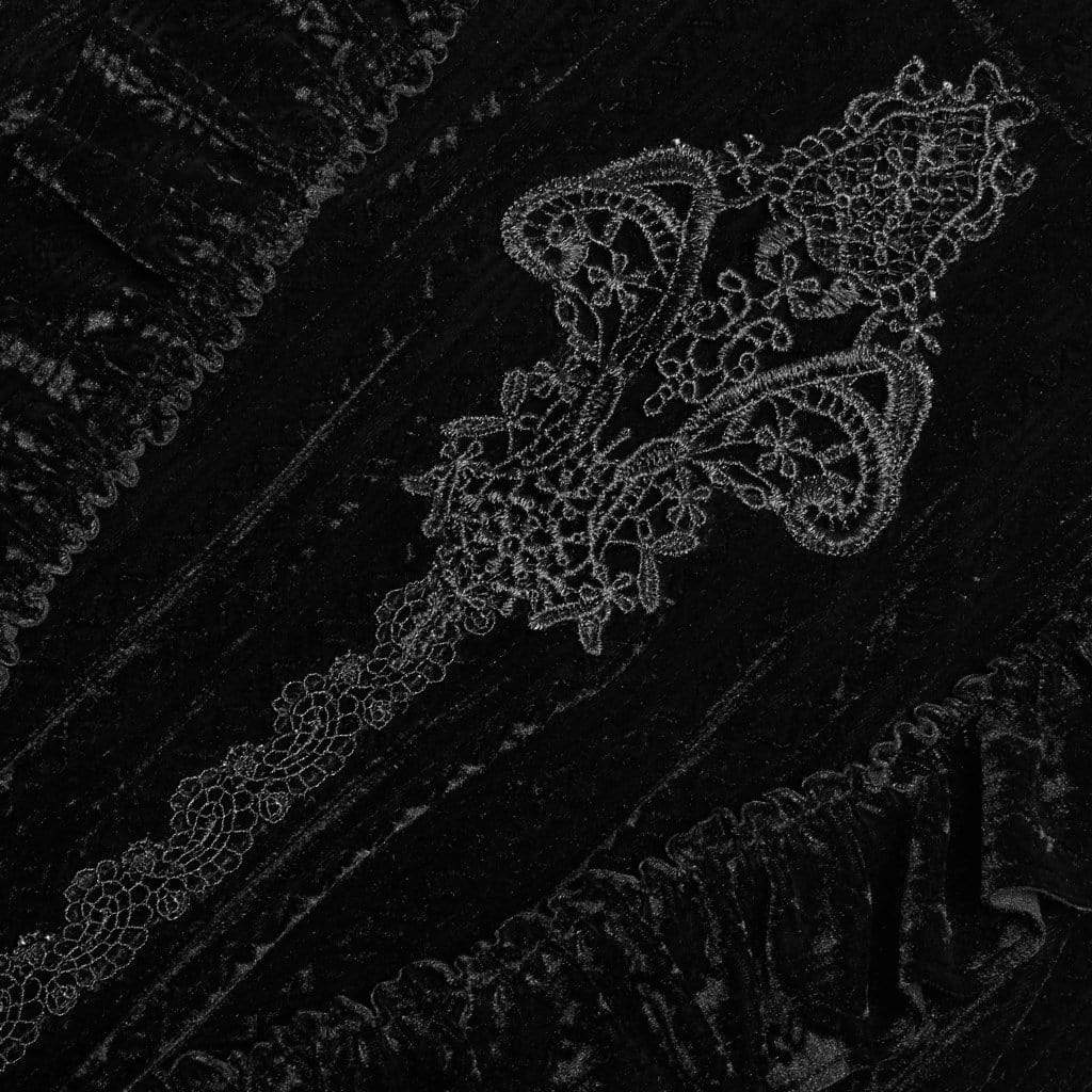 Women's Goth Stand Collar Floral Lace Velet Tops - Image 6