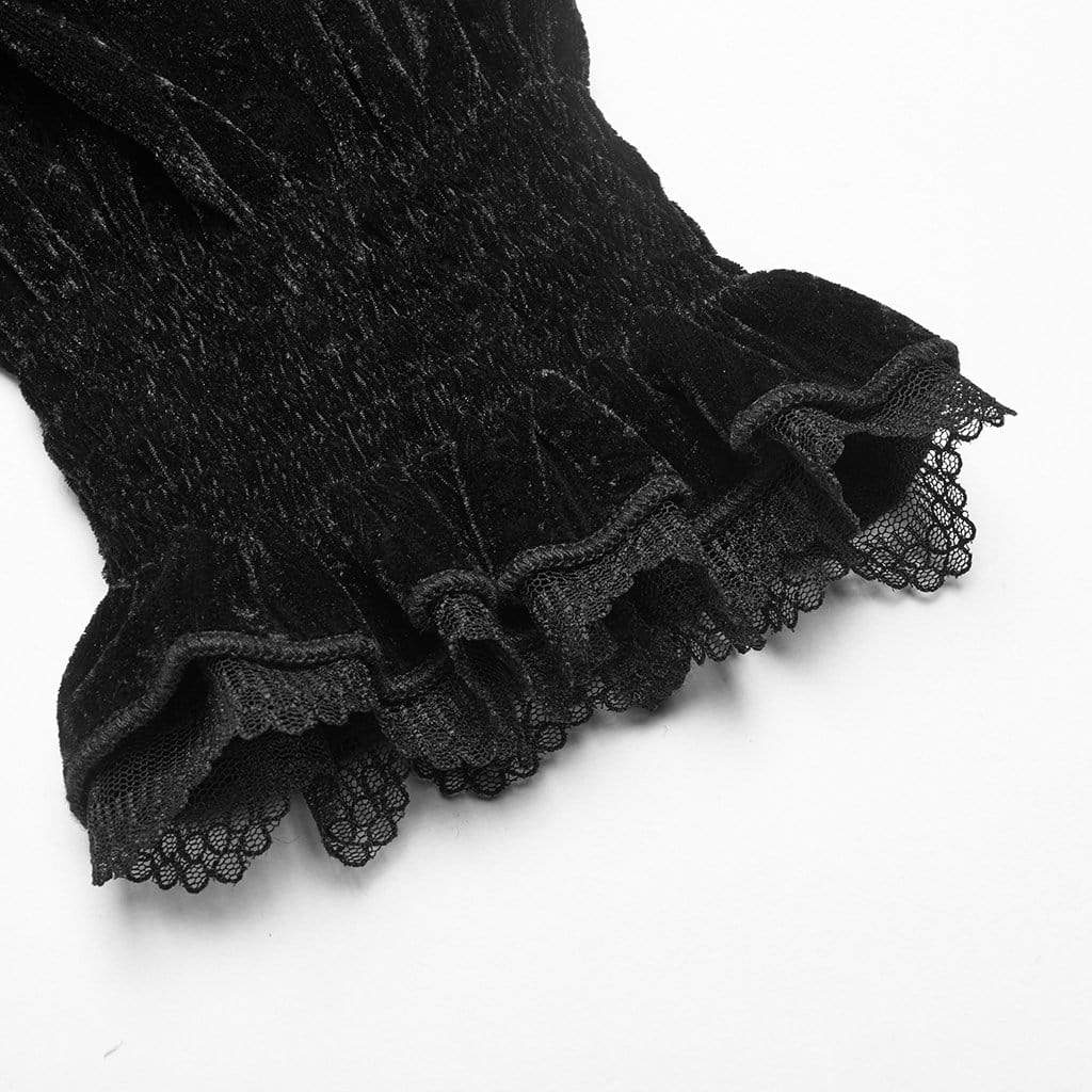 Women's Goth Stand Collar Floral Lace Velet Tops - Image 7