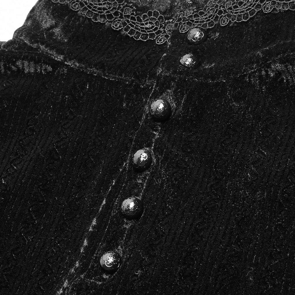 Women's Goth Stand Collar Floral Lace Velet Tops - Image 8
