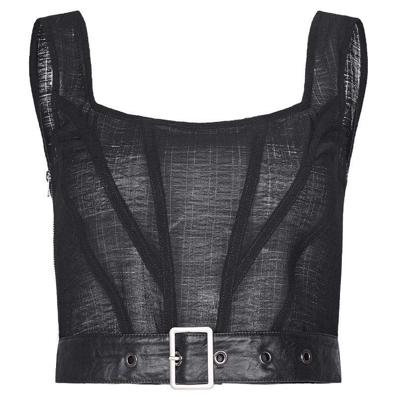 Women's Goth Strap Slim-fitted Crop Tops Black - Image 4