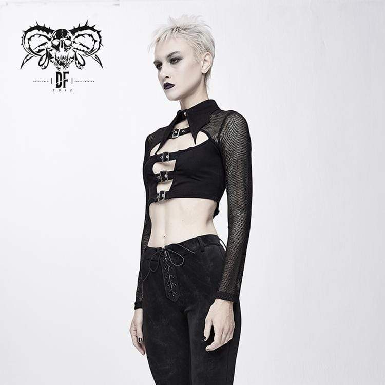 Women's Goth Straps Mesh Short Tops - Image 3