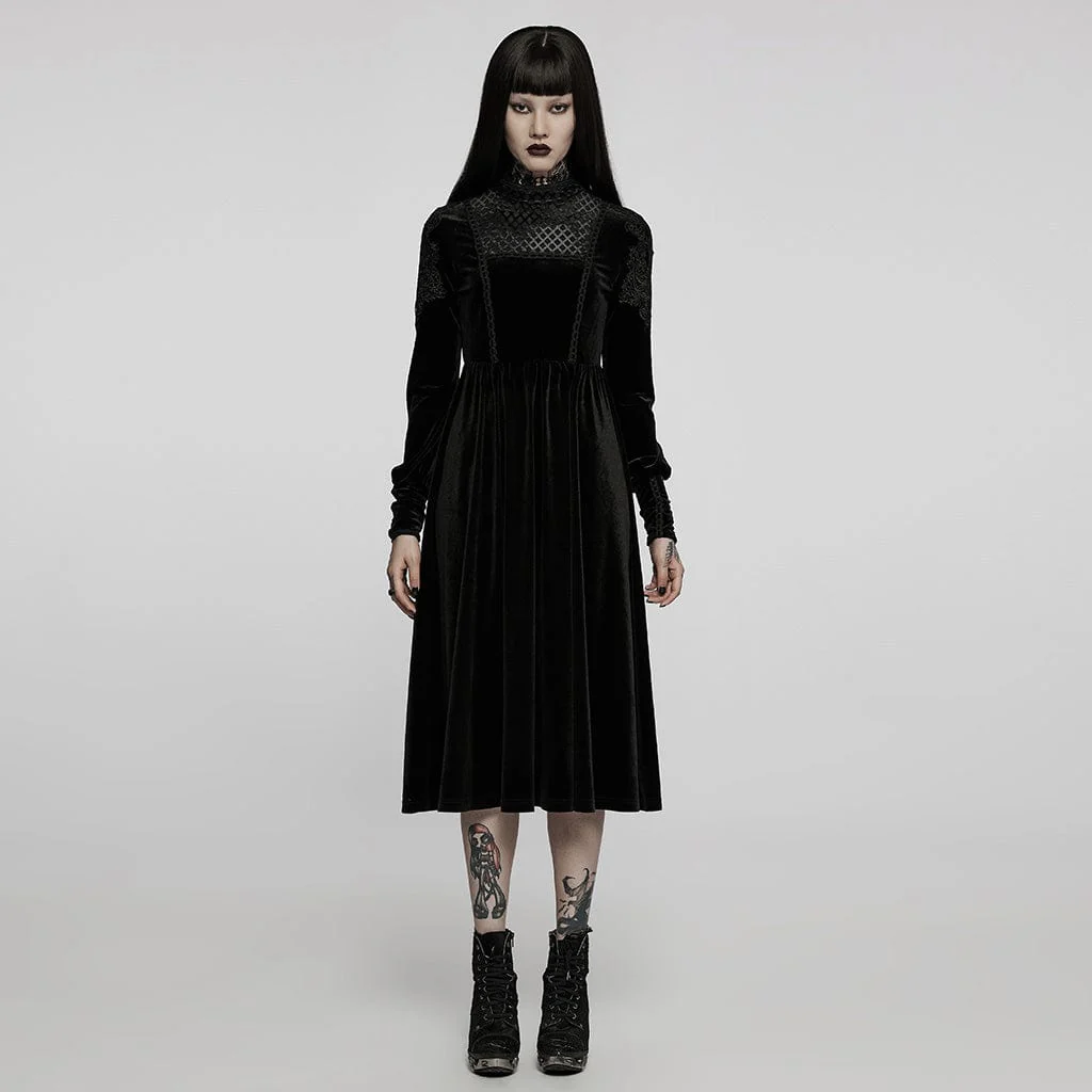 Women's Gothic Applique High-waisted Velet Maxi Dress