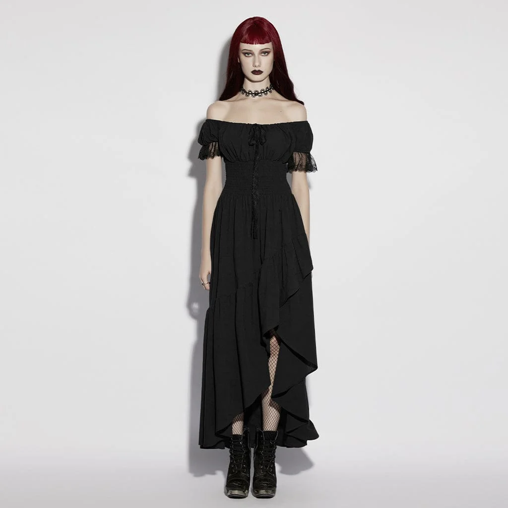 Women's Gothic Asymmetric Ruffled Off Shoulder Dress Graduation Dress