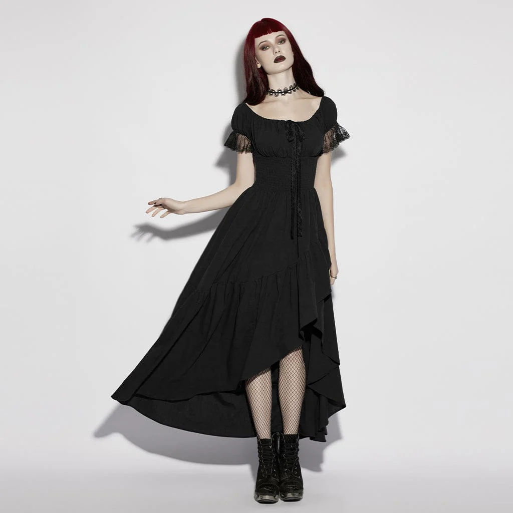 Women's Gothic Asymmetric Ruffled Off Shoulder Dress Graduation Dress - Image 4