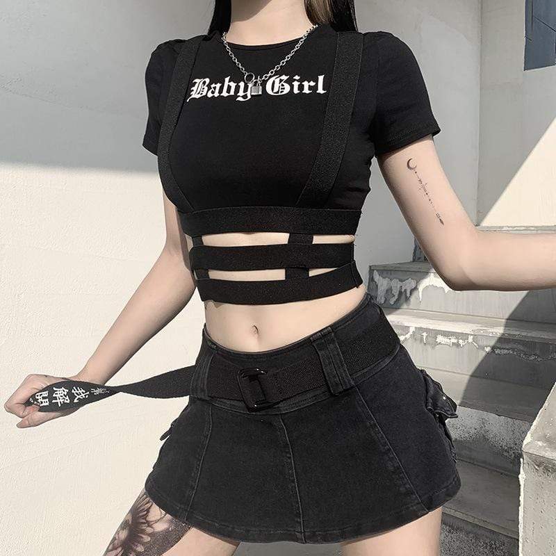 Women's Gothic Baby Girl Printed Cutout Crop Tops - Image 3