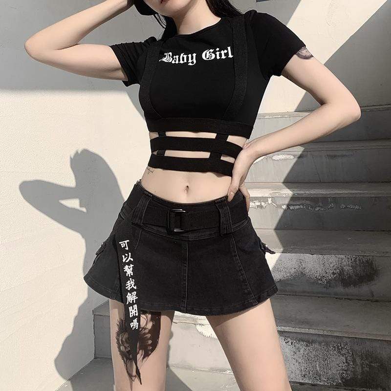 Women's Gothic Baby Girl Printed Cutout Crop Tops - Image 6