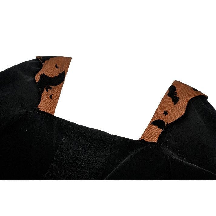 Women's Gothic Bat Printed Lace-up Pumpkin Halloween Dress - Image 16