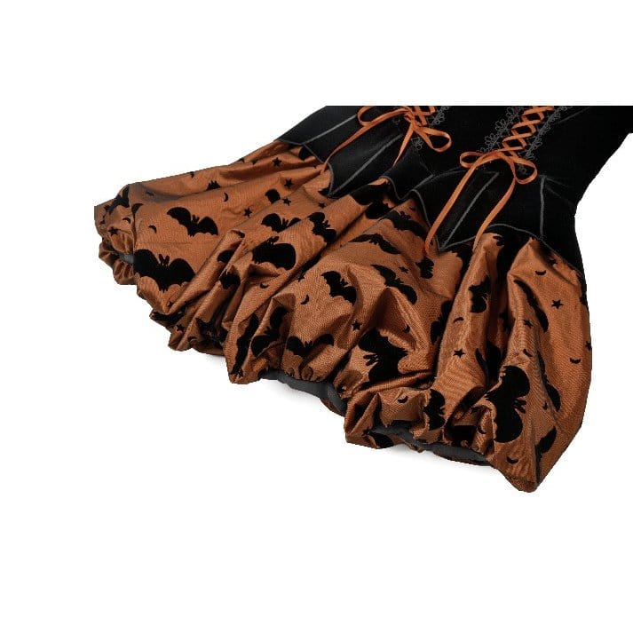 Women's Gothic Bat Printed Lace-up Pumpkin Halloween Dress - Image 18
