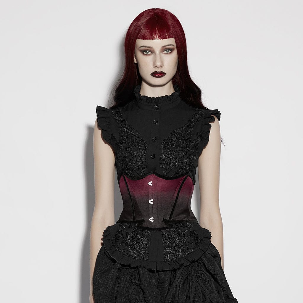 Women's Gothic Bat Shape Lace-up Underbust Corset Black-Red