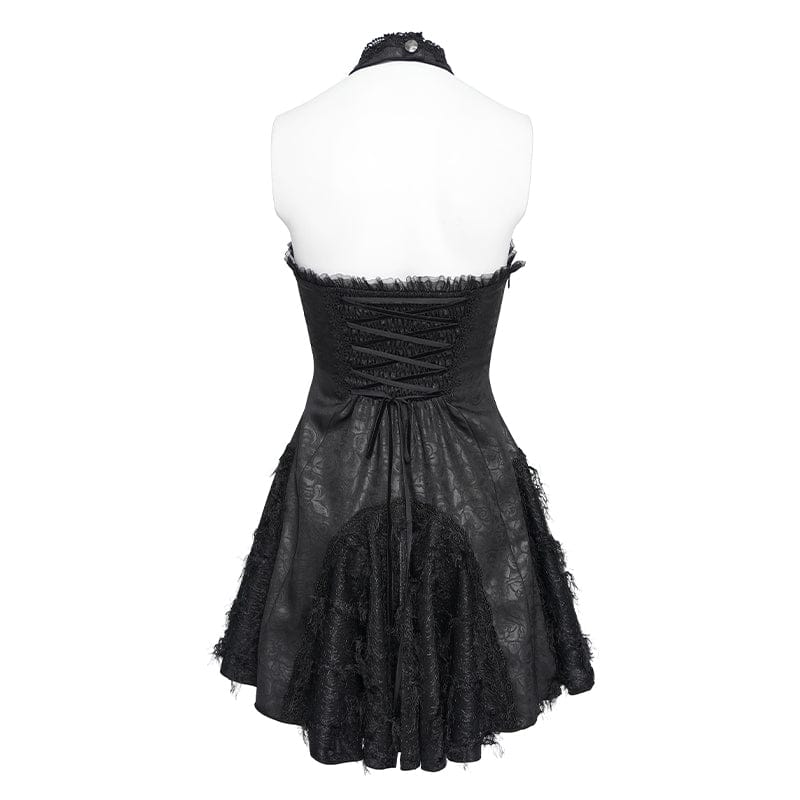 Women's Gothic Bat Spider Lace-up Halterneck Dress Black - Image 8