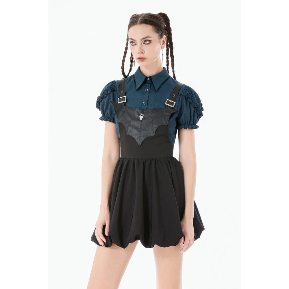 Women's Gothic Bat Wing Buckle Suspender Dress Graduation Dress with Tail - Image 3