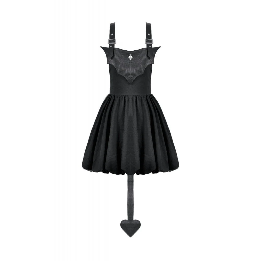 Women's Gothic Bat Wing Buckle Suspender Dress Graduation Dress with Tail - Image 8
