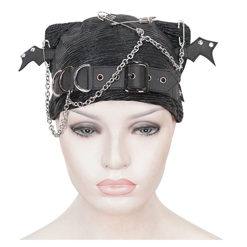 Women's Gothic Batwing Buckle Hat with Chain - Image 5