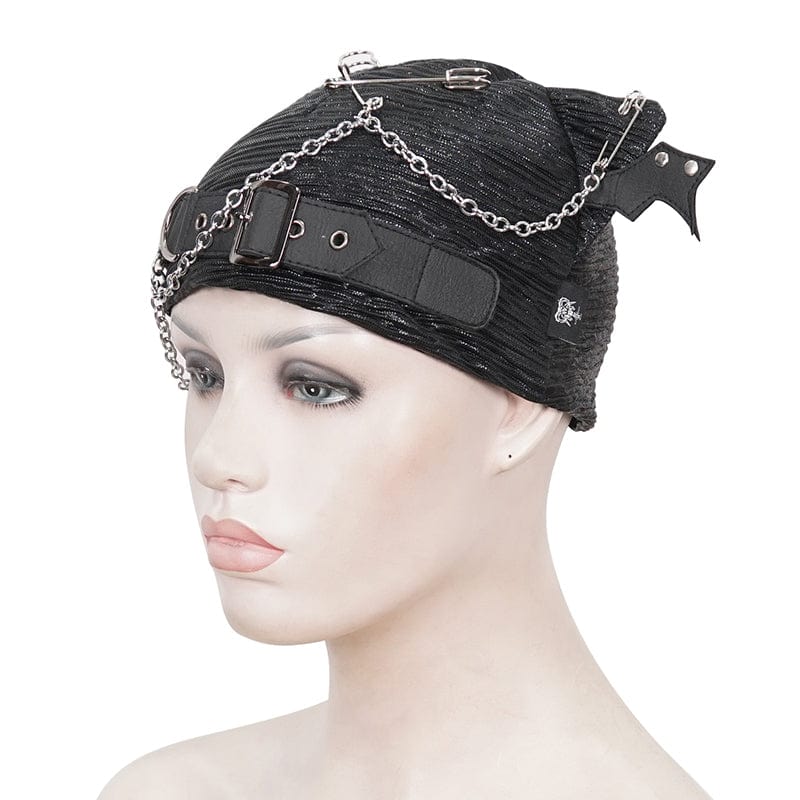 Women's Gothic Batwing Buckle Hat with Chain - Image 6