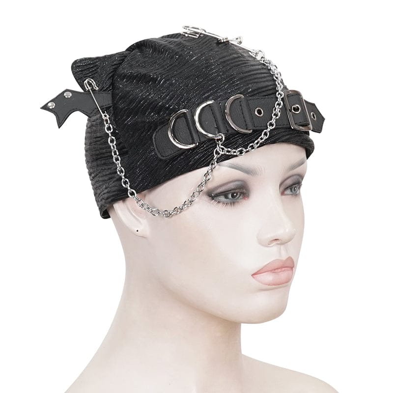 Women's Gothic Batwing Buckle Hat with Chain - Image 7