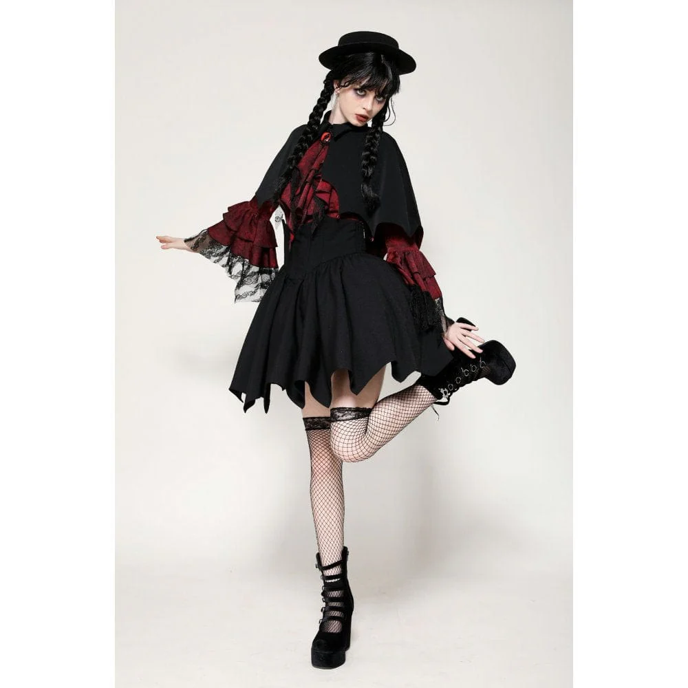 Women's Gothic Batwing Diamond Cape Black Red - Image 7