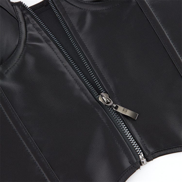 Women's Gothic Batwing Hem Zipper Overbust Corset - Image 5