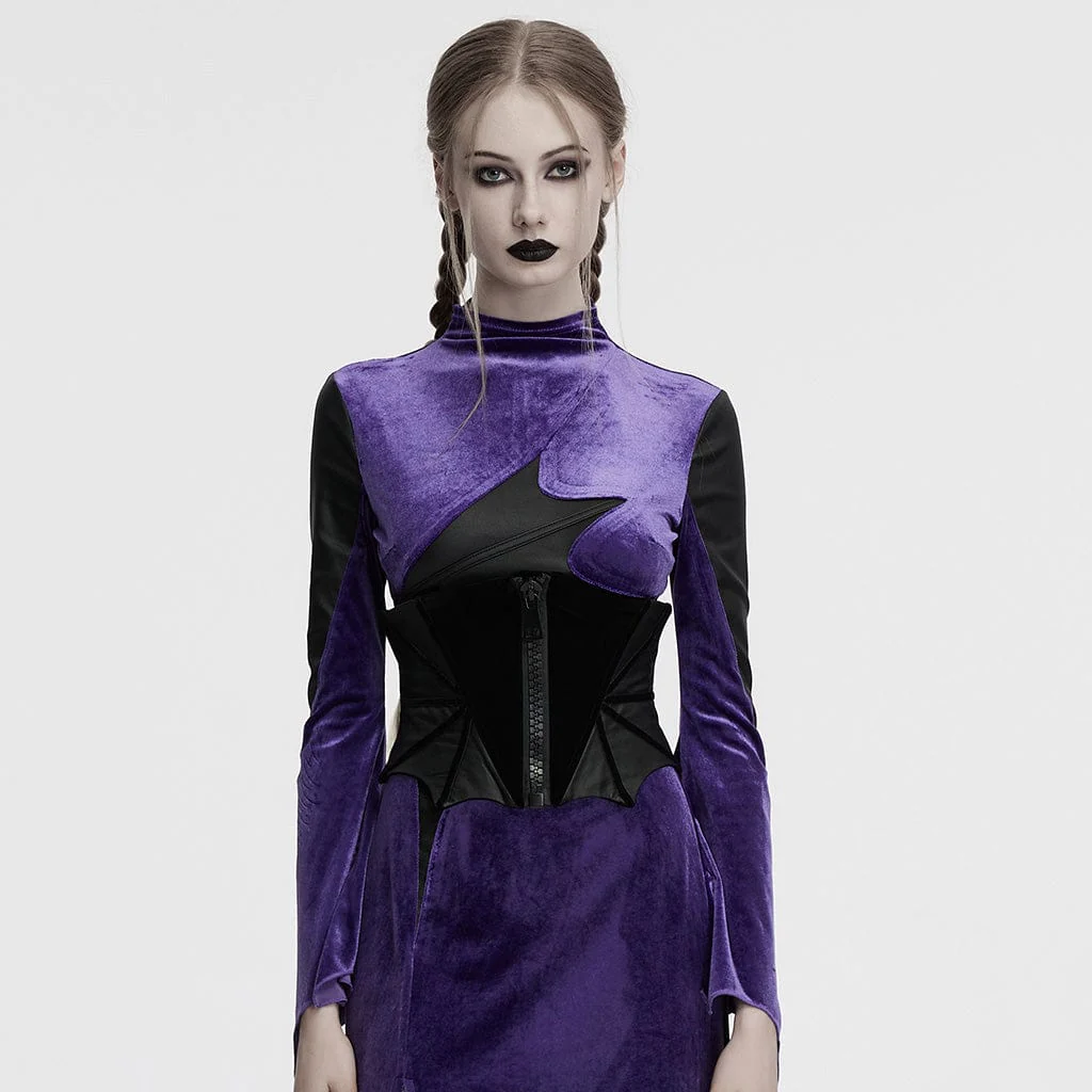 Women's Gothic Batwing Lace-up Velvet Underbust Corset