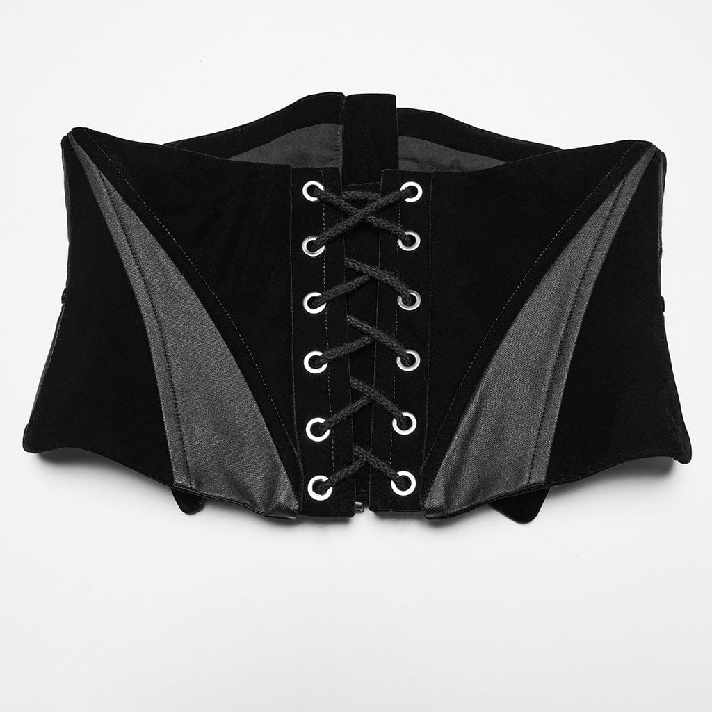 Women's Gothic Batwing Lace-up Velvet Underbust Corset - Image 6