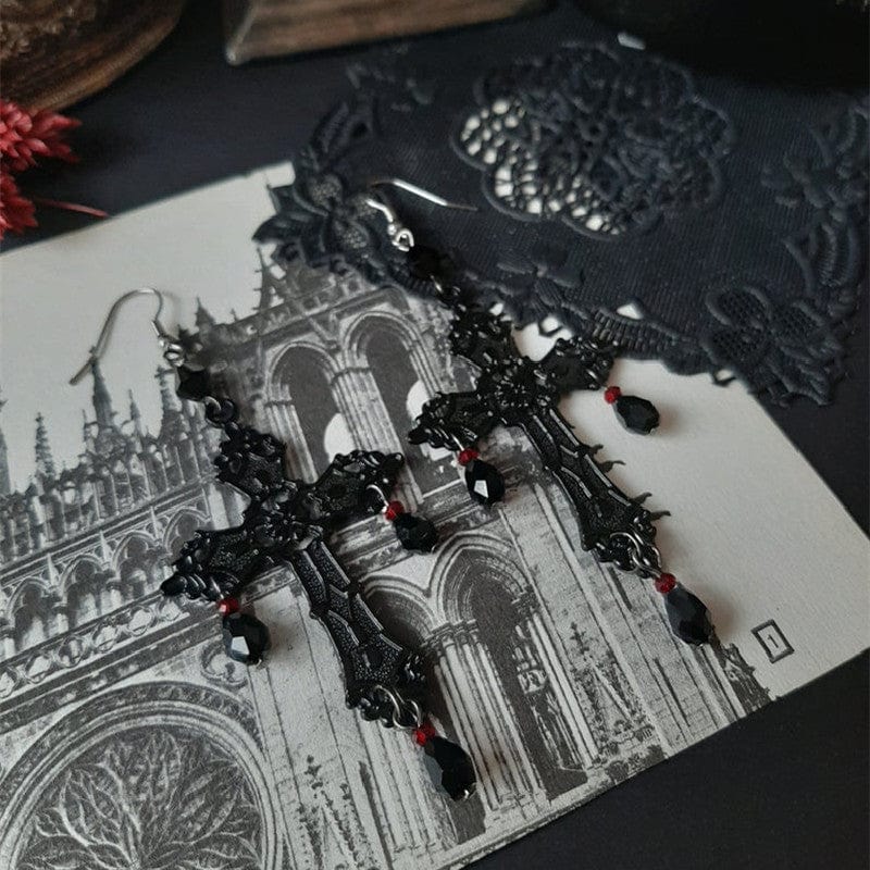 Women's Gothic Beaded Cross Earrings - Image 6