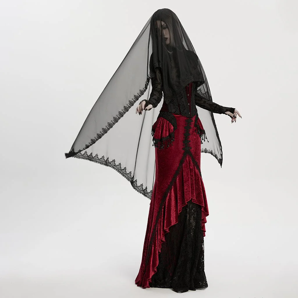 Women's Gothic Beaded Demon Horn Veil Headwear - Image 3