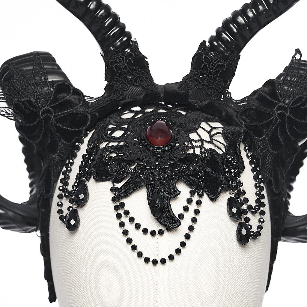 Women's Gothic Beaded Demon Horn Veil Headwear - Image 8